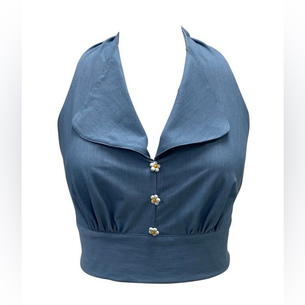 Smak Parlour Chambray Halter Crop Top NWOT